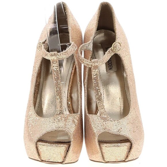 Steve Madden Revaa Gold Glitter Fabric Heels Sparkle bling 10 - Picture 3 of 9